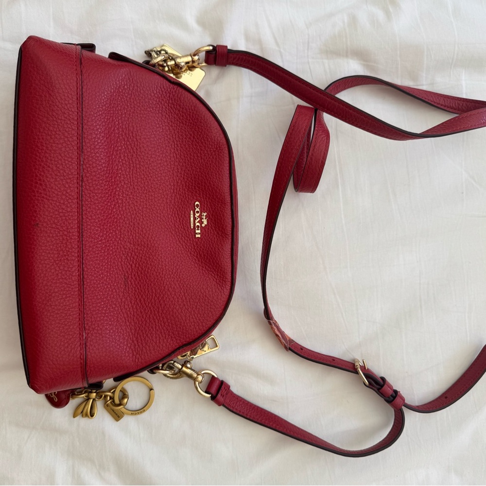 Coach Cherry Red Crossbody Bag with heart charm